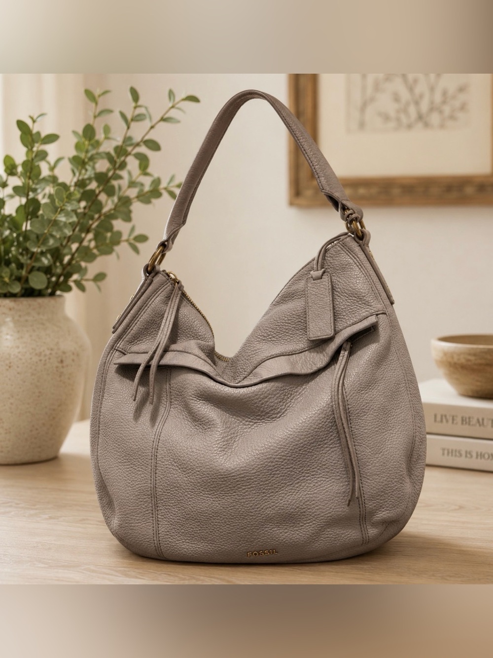 Fossil Gray Hobo Bag with Relaxed Design